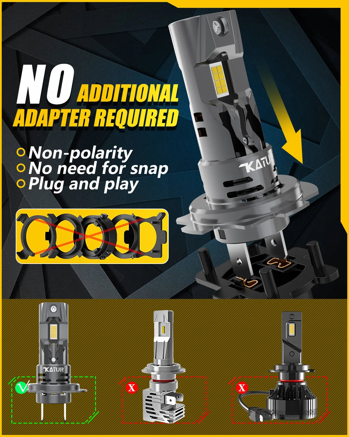 KaTur H1 H3 H4 H7 H8 H11 9005 9012 LED Headlight Bulb 6500K 360° Plug-Play 12V 2 Pack