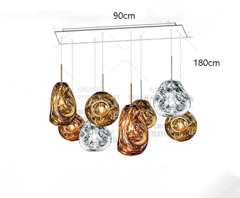 Modern Glass Iron Pendant Chandelier 3-21 Heads Round Linear Black Silver Gold AC 90-265V