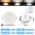 3-CCT LED Recessed Downlight 3000K 4000K 6500K Dial Switch AC 110-240V 1-10 Pack
