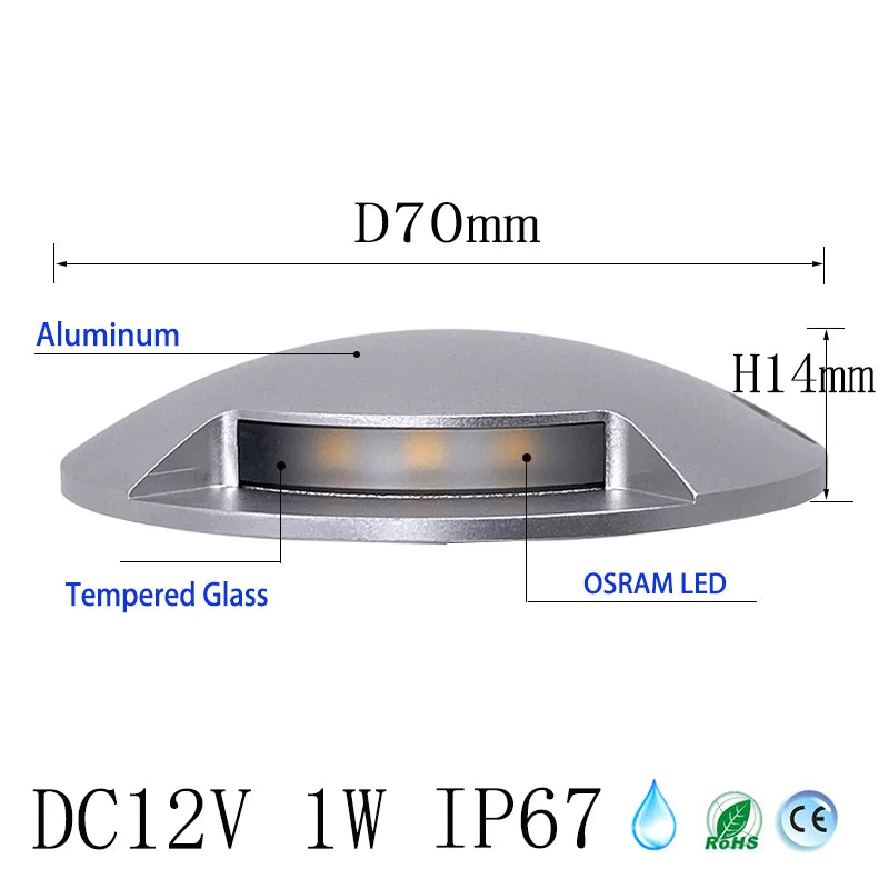 DC 12V 1W Ultra-Thin LED Outdoor Ground Step Light IP67 Waterproof OSRAM SMD2835