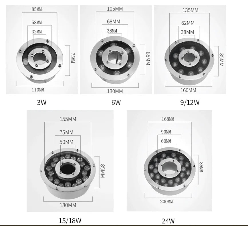 IP68 RGB LED Underwater Pool Light Stainless Steel Tempered Glass AC DC 12V 24V 3W 6W 9W 12W 18W 24W Fountain Landscape Lamp