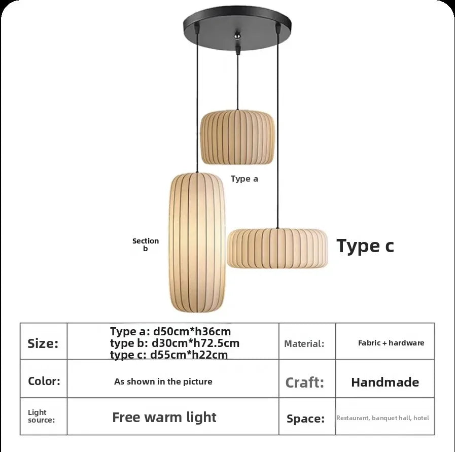 Modern Japanese Wabi-Sabi Fabric Silk E26 E27 Pendant Lamp Dimmable AC 90-260V Living Dining