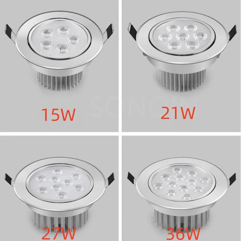 LED Recessed Downlight 6W 9W 12W 15W 21W Epistar 45 Degree Dimmable Aluminum IP20 AC 85-265V Warm White Natural White Cool White Silver