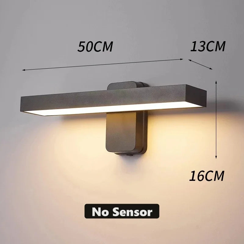 PIR Motion Sensor LED Wall Lamp IP65 340° Rotatable 20-50cm Warm White AC 85-265V Black