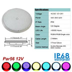 IP68 PAR56 Pool Light 18W 25W 35W Resin-Filled 140° SMD2835 AC/DC 12V RGB Remote Warm Cool