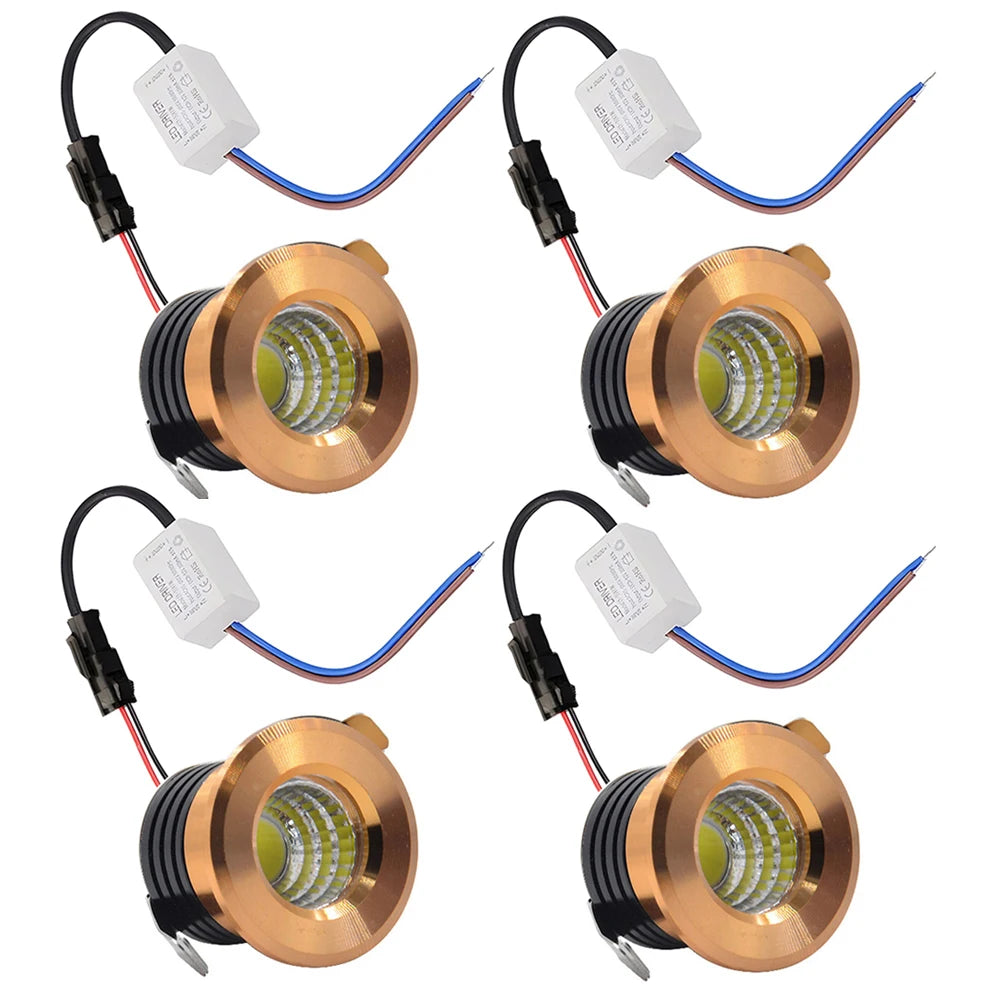 4-Pack 3W DC 12-24V COB LED Recessed Spotlight 300lm 60° CRI 80+ 37mm 30-35mm Cutout