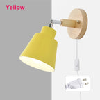 Nordic Wooden E26 E27 Wall Lamp 350-Degree Rotatable 6 Colors EU UL Plug Bedroom Living Room