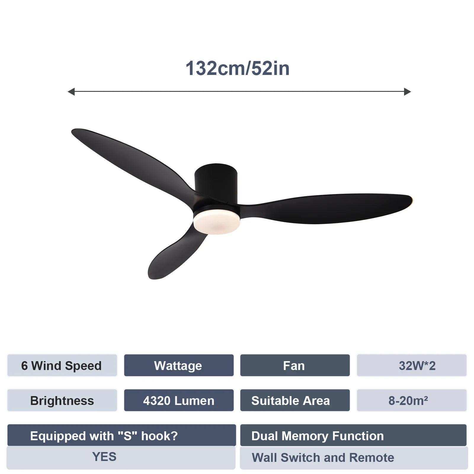 52-Inch Low Profile LED Ceiling Fan Remote Dimmable AC 120-240V Indoor Covered Outdoor