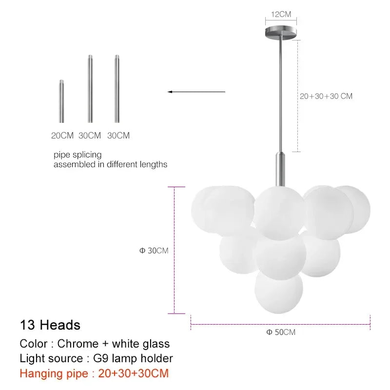 Modern Frosted Glass G9 Chandelier Black Brass Chrome Iron Aluminum AC 110-220V Pendant