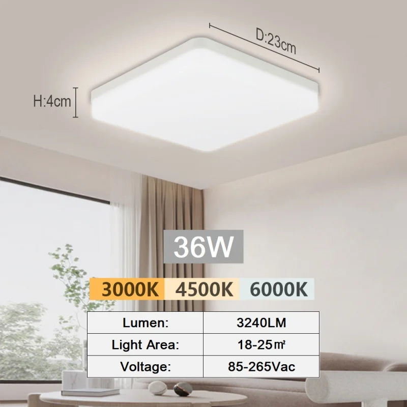 Ultra-Thin LED Flush Mount Ceiling Light 48W 6500K Square Iron Acrylic AC 90-260V