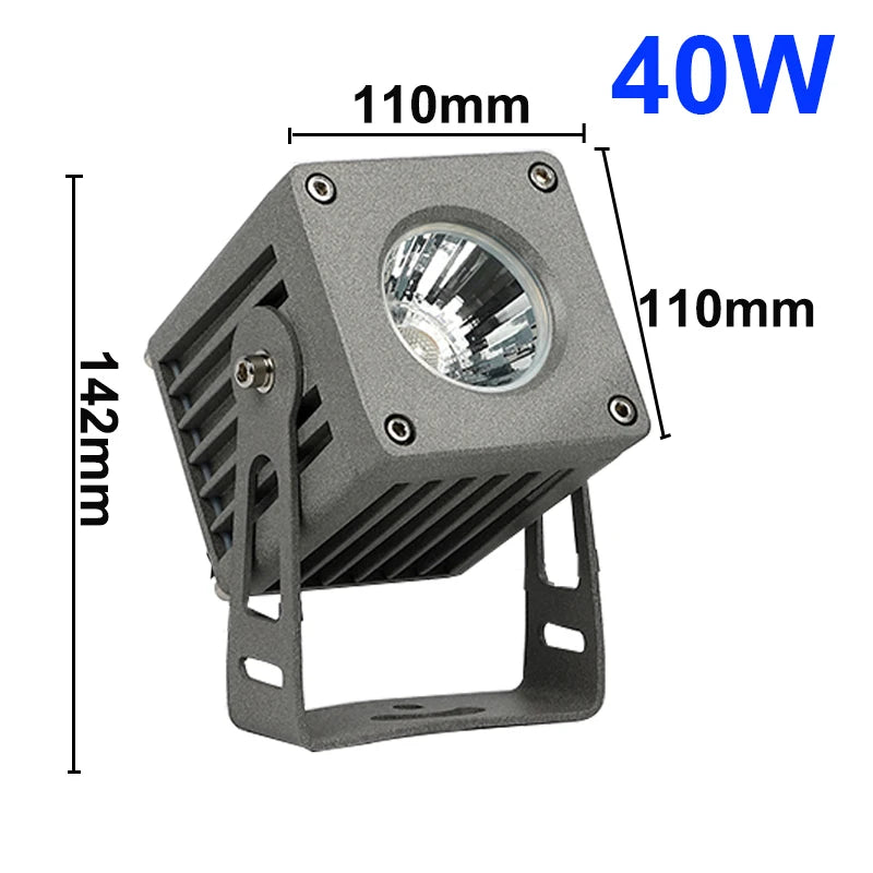 IP65 COB LED Flood Light 15W 20W 30W 40W CRI 92 Brushed Aluminum AC 85-260V or DC 24V Warm White Cool White Outdoor Landscape Spotlight