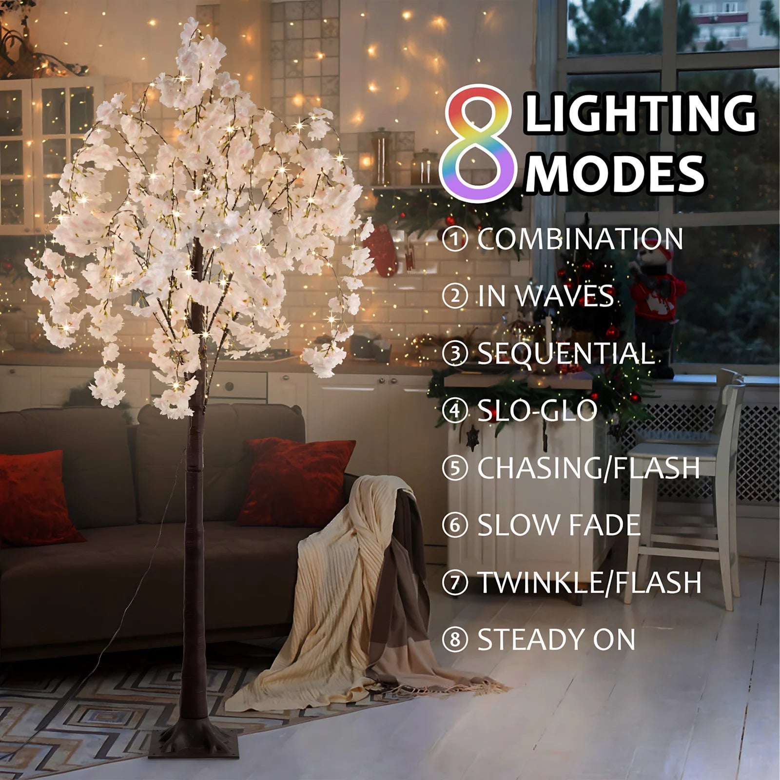 Cherry Blossom LED Tree Light 6ft 450 LEDs 8 Modes Remote DC 12V Indoor Decoration