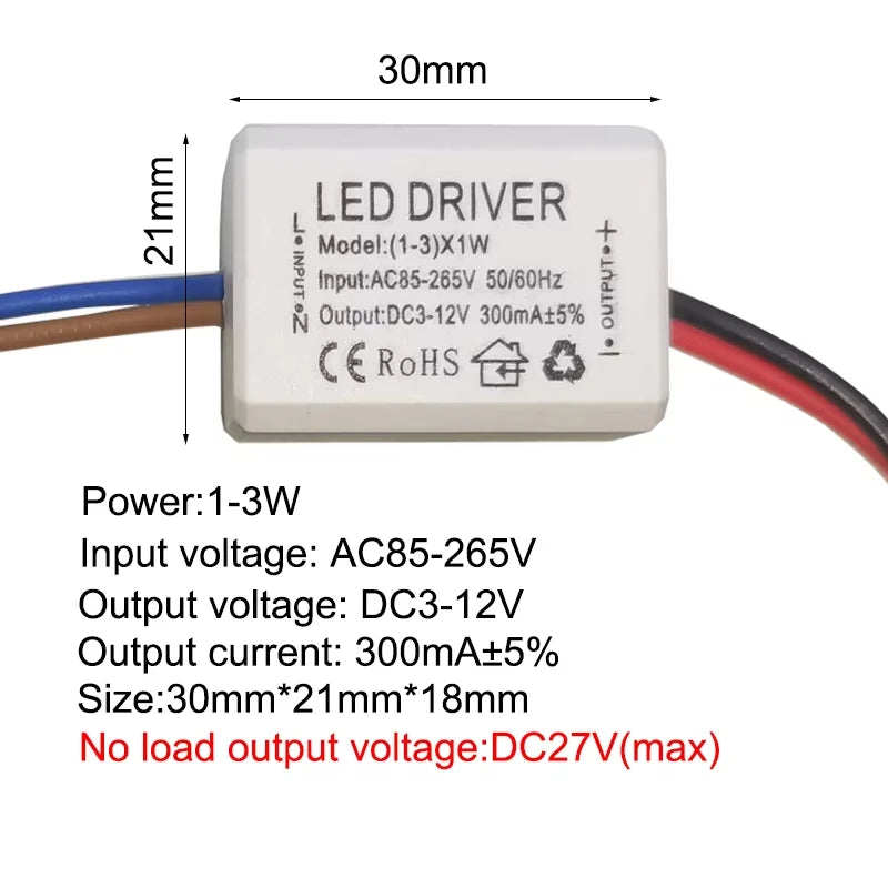 Constant Current LED Driver 300mA 350mA 1-3W to 25-36W AC 85-265V OVP Overload Protection