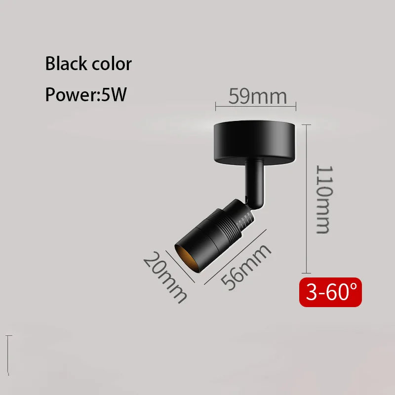3°-60° Zoom LED Surface Mounted Spotlight Adjustable Beam Aluminum AC 90-260V 3-5m²