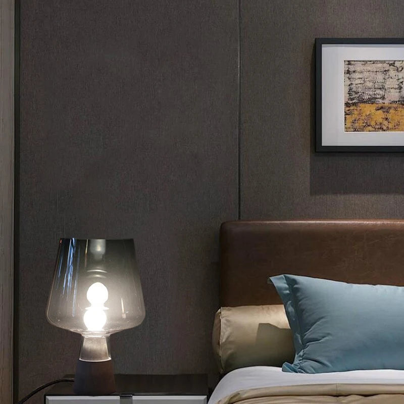 Cement Glass Table Lamp E14 D20cm H30cm Smoky Gray Amber AC 85-265V Bedside Desk Lamp