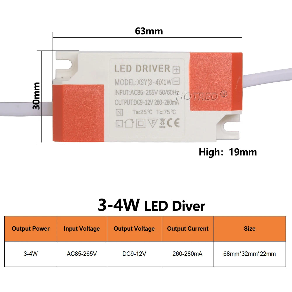 Isolated Constant Current LED Driver 1W-36W 260-300mA AC 85-265V Overvoltage Short Circuit Protection