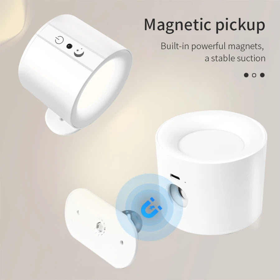 Magnetic Rechargeable LED Wall Sconce 1.8W 1200mAh USB 3-CCT Dual Head 360° Wireless