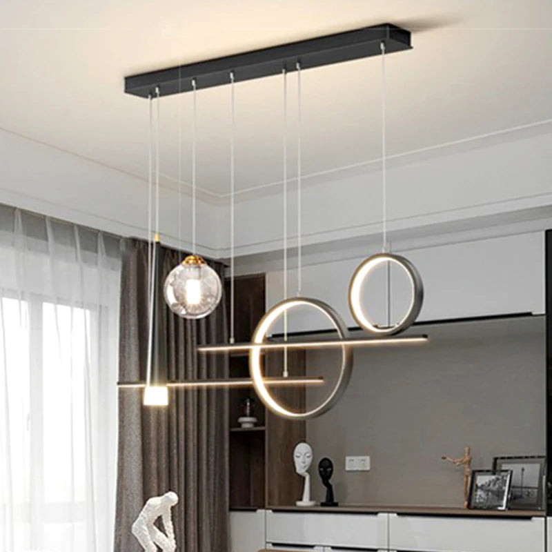 65W LED Bar Pendant Chandelier L94cm 4-Mode Dimmable 2800-6000K AC 90-265V Black Iron Acrylic