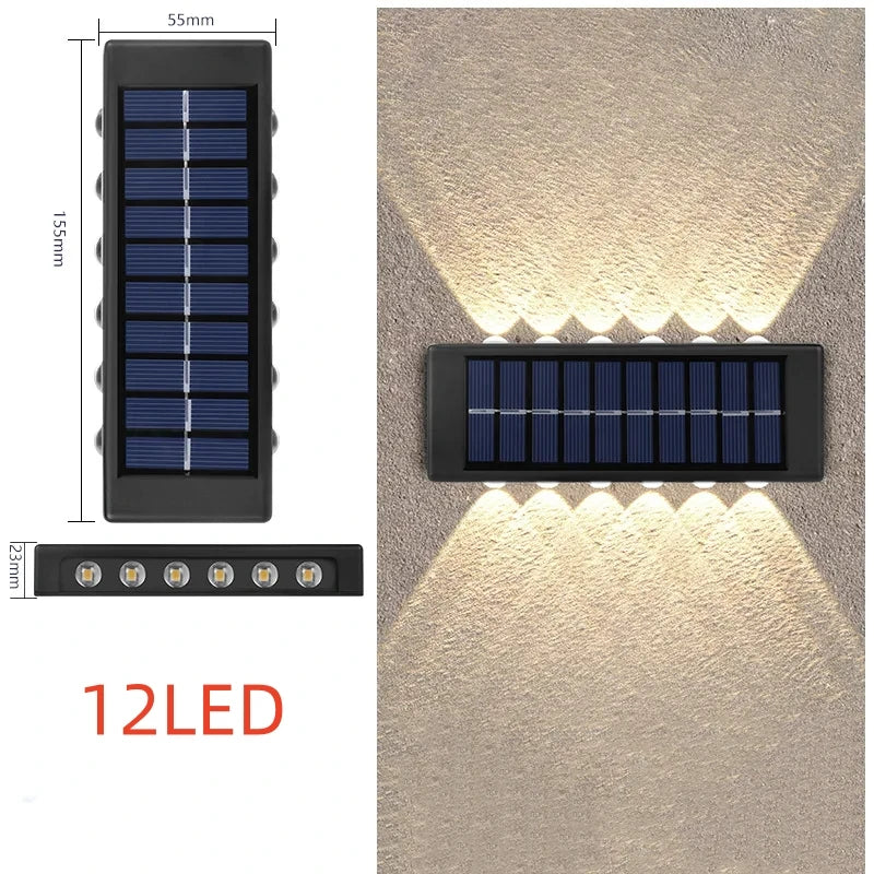 Solar LED Wall Light IP65 Waterproof Up and Down 2 LED or 6 LED White Warm White Auto Dusk to Dawn Garden Stair Fence Outdoor