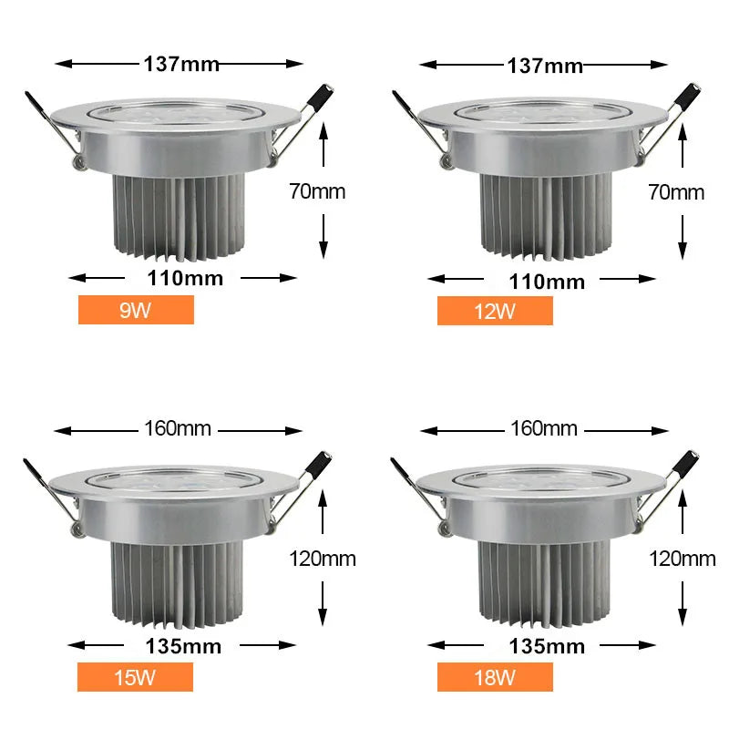 Dimmable Round LED Recessed Ceiling Downlight 3W 4W 5W 7W 9W 12W 18W AC85-265V