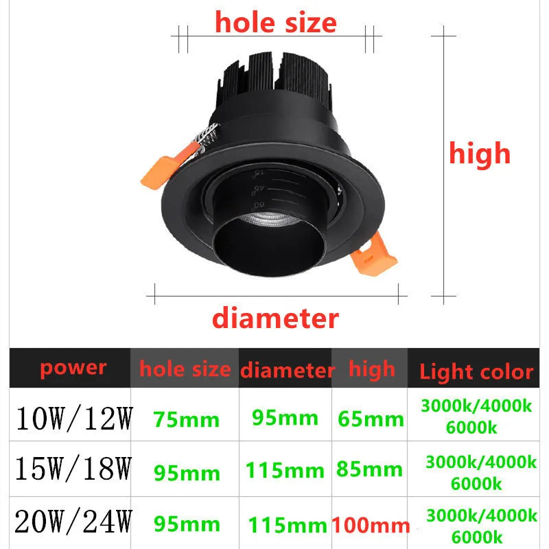 Adjustable Beam COB LED Recessed Downlight Spotlight