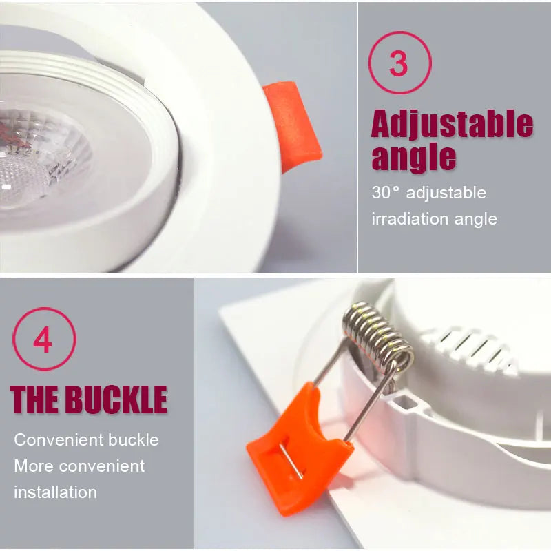 Ultra-Thin COB LED Recessed Downlight 5W 7W 9W Epistar 60° CRI 85+ AC 110-240V