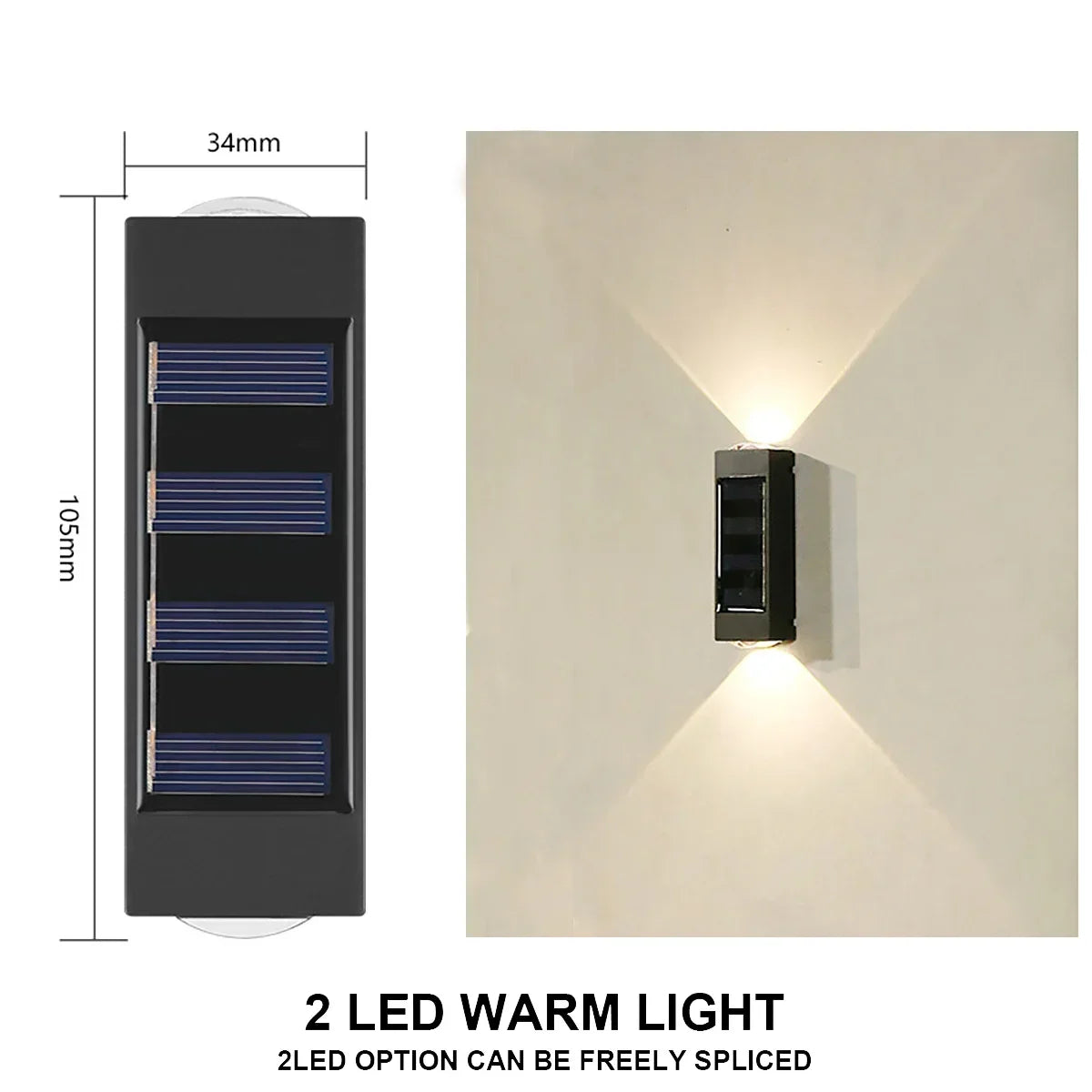 Solar LED Wall Lamp IP65 Waterproof Up and Down Light ABS PC Polycrystalline Panel Auto Dusk to Dawn Garden Yard Balcony