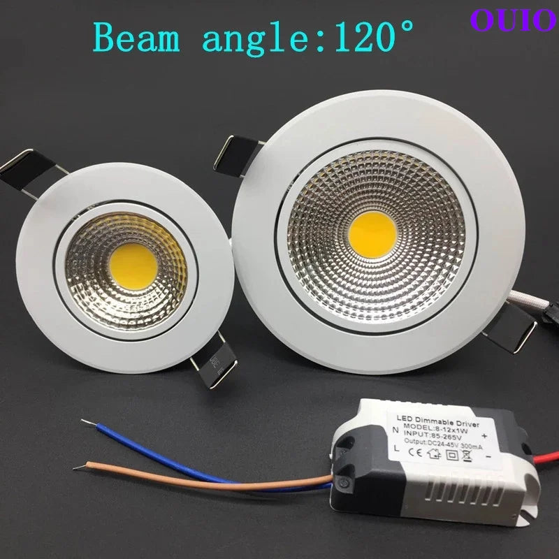 Dimmable COB LED Recessed Downlight 5W 7W 9W 12W 15W 20W Polished Aluminum Epistar CRI 90 120 Degree Knob Switch AC 85-265V Anti-Glare
