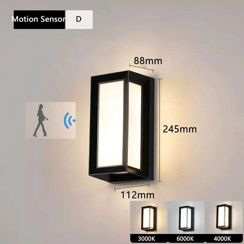 20W IP65 LED Outdoor Wall Lamp Radar Motion Sensor 3-6m AC 85-265V Black Porch Garden
