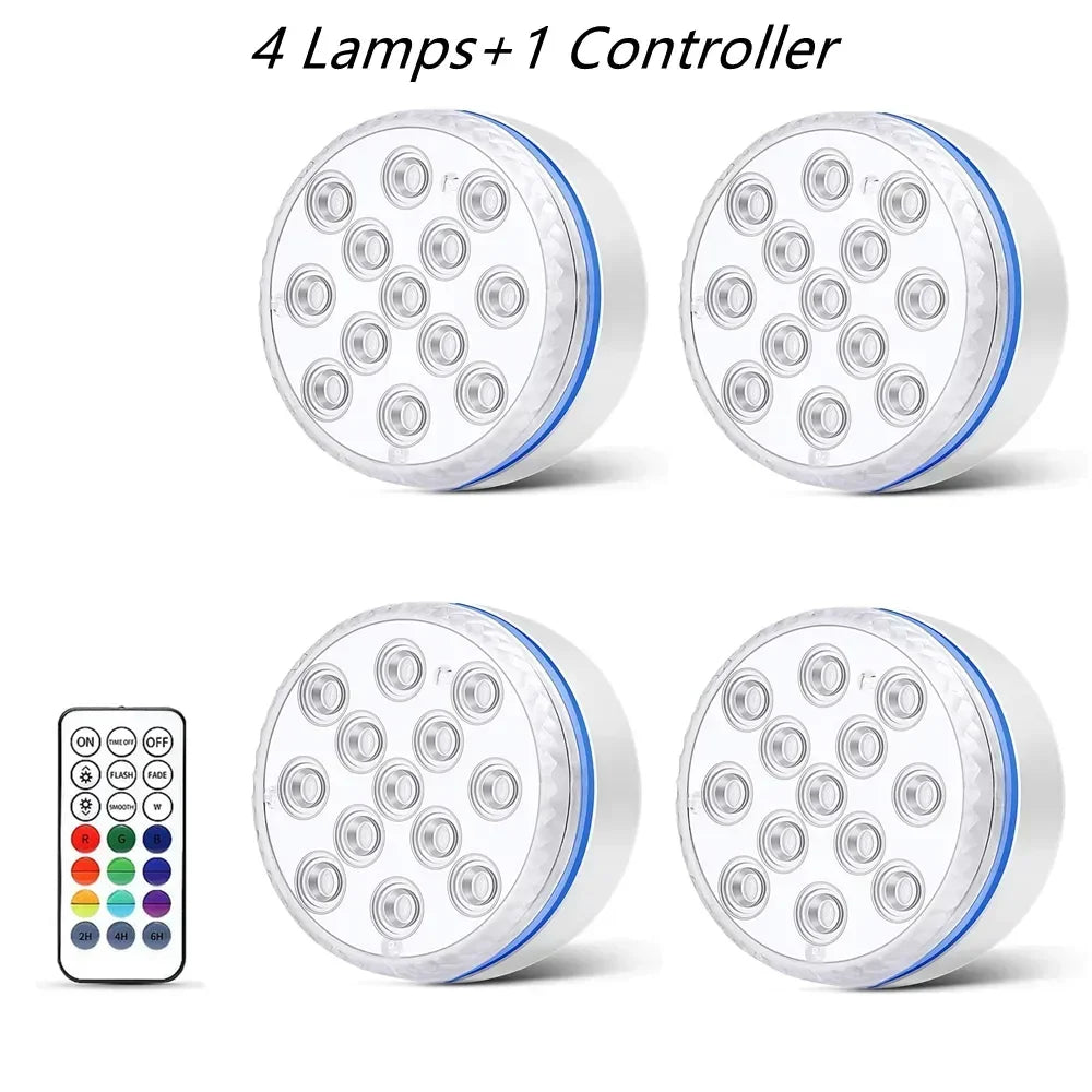 IP68 Submersible LED Pool Light 16 Colors RF Remote Control 4 Suction Cups Magnet Mount ABS Battery Powered 7cm and 8.5cm