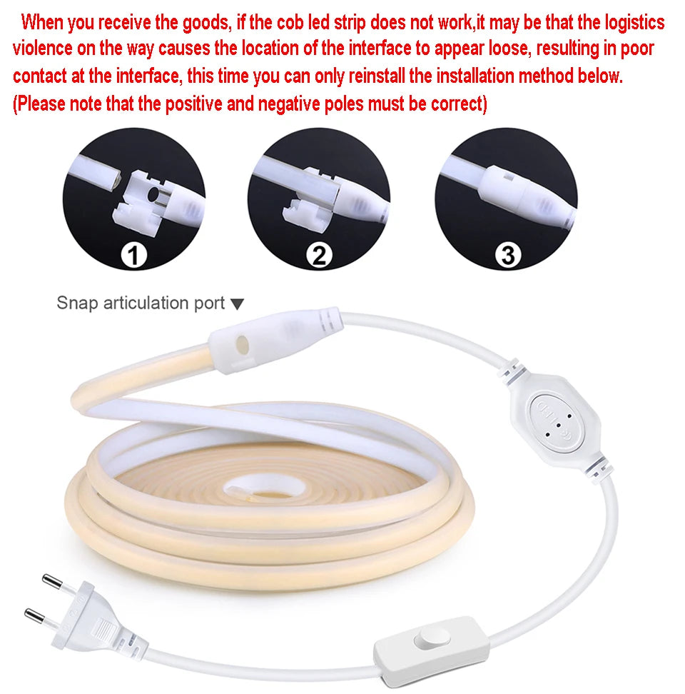 COB LED Strip Light 288 LEDs/m IP67 AC 110V (US) 220V (EU) Warm Neutral Cool White With Switch