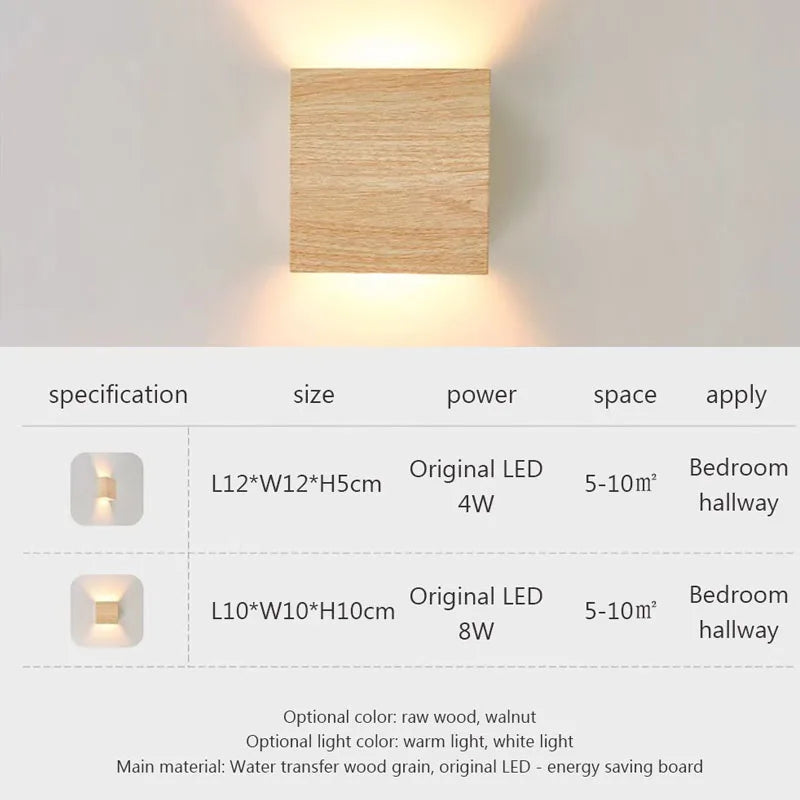 Nordic Wood Grain LED Wall Sconce G9 Single Head Up and Down Iron Dimmable Remote Control 3000K to 6500K AC 110-220V Bedroom Living Room