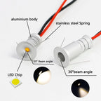 IP65 Mini LED Recessed Spotlight 0.5W DC 12V 50lm 30 or 120 Degree 10mm Cutout Dimmable Aluminum Silver Black Warm White Natural White Cool White