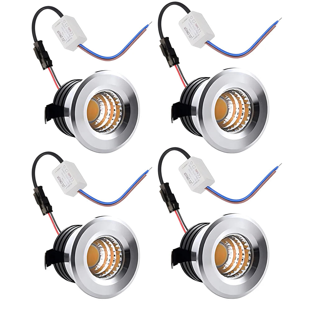 4-Pack 3W DC 12-24V COB LED Recessed Spotlight 300lm 60° CRI 80+ 37mm 30-35mm Cutout