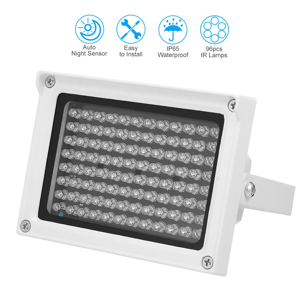 96-LED 850nm IR Infrared Illuminator 12W 10-60m CCTV Night Vision IP65 Auto DC 12V Aluminum