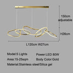 Modern LED Pendant Light 3-6 Heads 40-100W 3-CCT Dimmable RF Remote AC 90-260V Black Gold