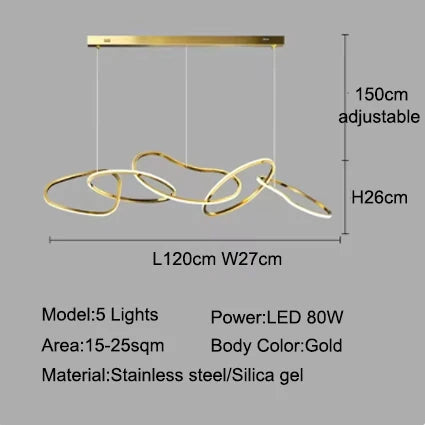 Modern LED Pendant Light 3-6 Heads 40-100W 3-CCT Dimmable RF Remote AC 90-260V Black Gold