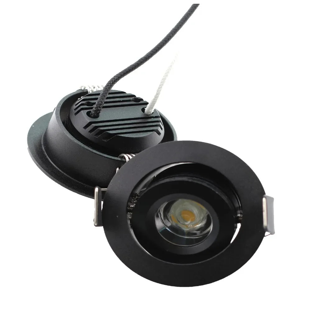 3W LED Recessed Downlight D52mm 41mm Cutout 45° 180lm AC 85-265V Black Aluminum 3-Color
