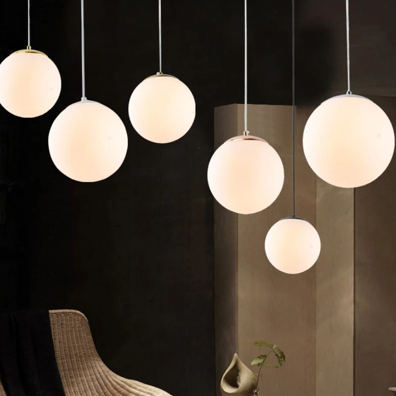 Nordic Glass Ball Pendant Light 10-40cm E27 G9 White Iron AC 90-260V 120cm Wire 3-5m²