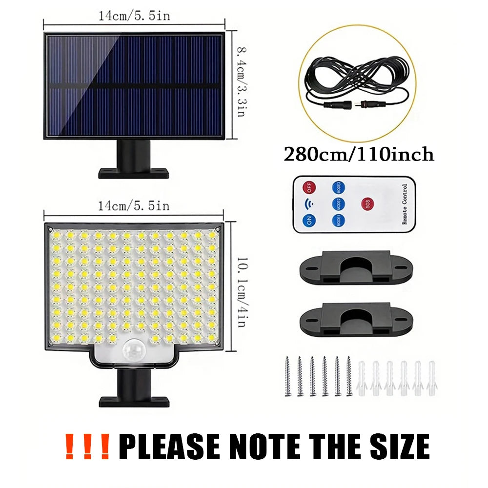Solar LED Motion Sensor Flood Light 106 LED 3500lm 360 Degree Sensor 5 to 8 Meter Range Remote Control Outdoor Security Wall Lamp