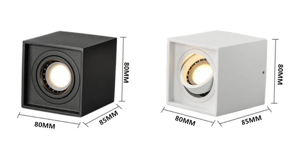 Square Surface-Mount LED Downlight 7W 12W Replaceable GU10 360° Pivot CRI 90+ AC 85-265V