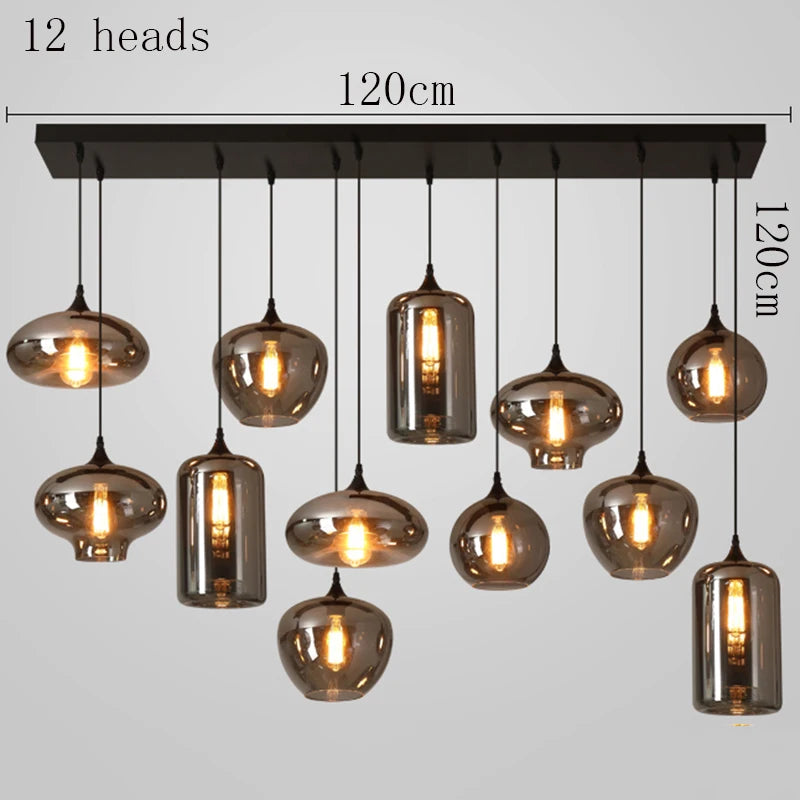 Modern Multi-Head Glass Pendant Chandelier 3 6 8 10 12 Heads 21-114W Dimmable AC 90-265V