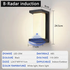 20W IP65 LED Outdoor Wall Lamp Radar Motion Sensor 3-6m AC 85-265V Black ABS Porch Garden