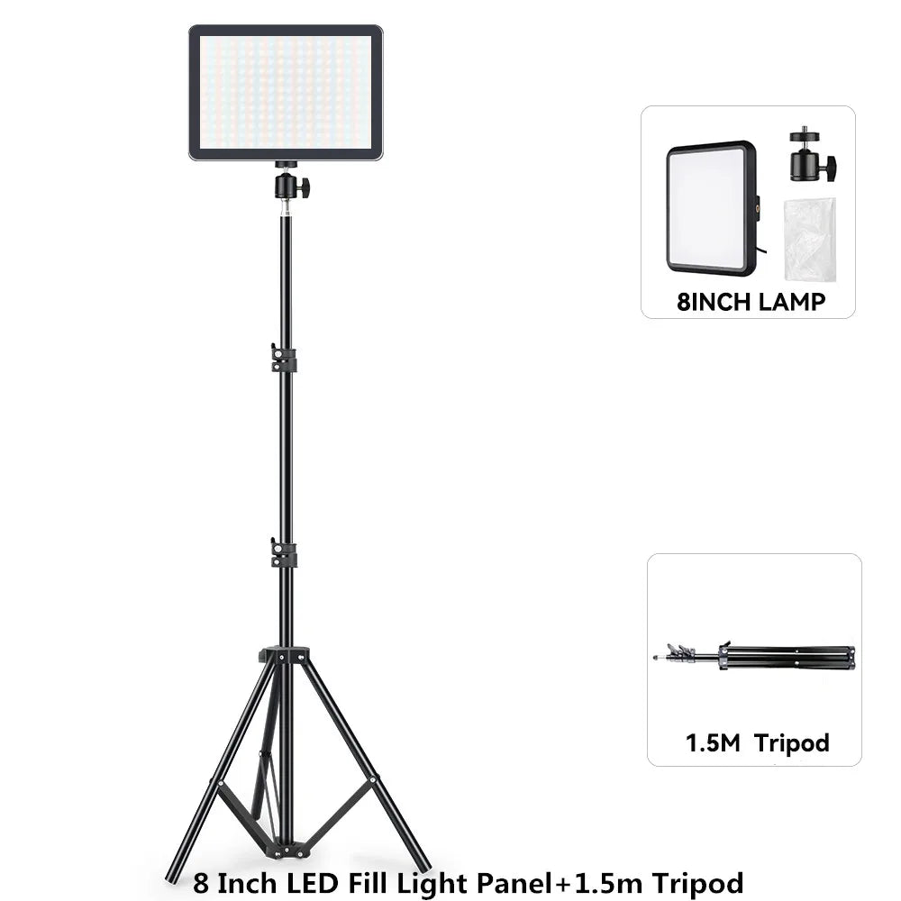 8/12 Inch LED Photography Video Panel Light 12W 15W 1700lm CRI 85+ 2800-7000K 5V USB-C Tripod
