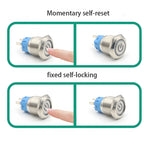 LED Illuminated Metal Push Button Switch 16mm 19mm 22mm 5A Momentary Latching 3-220V 5 Colors