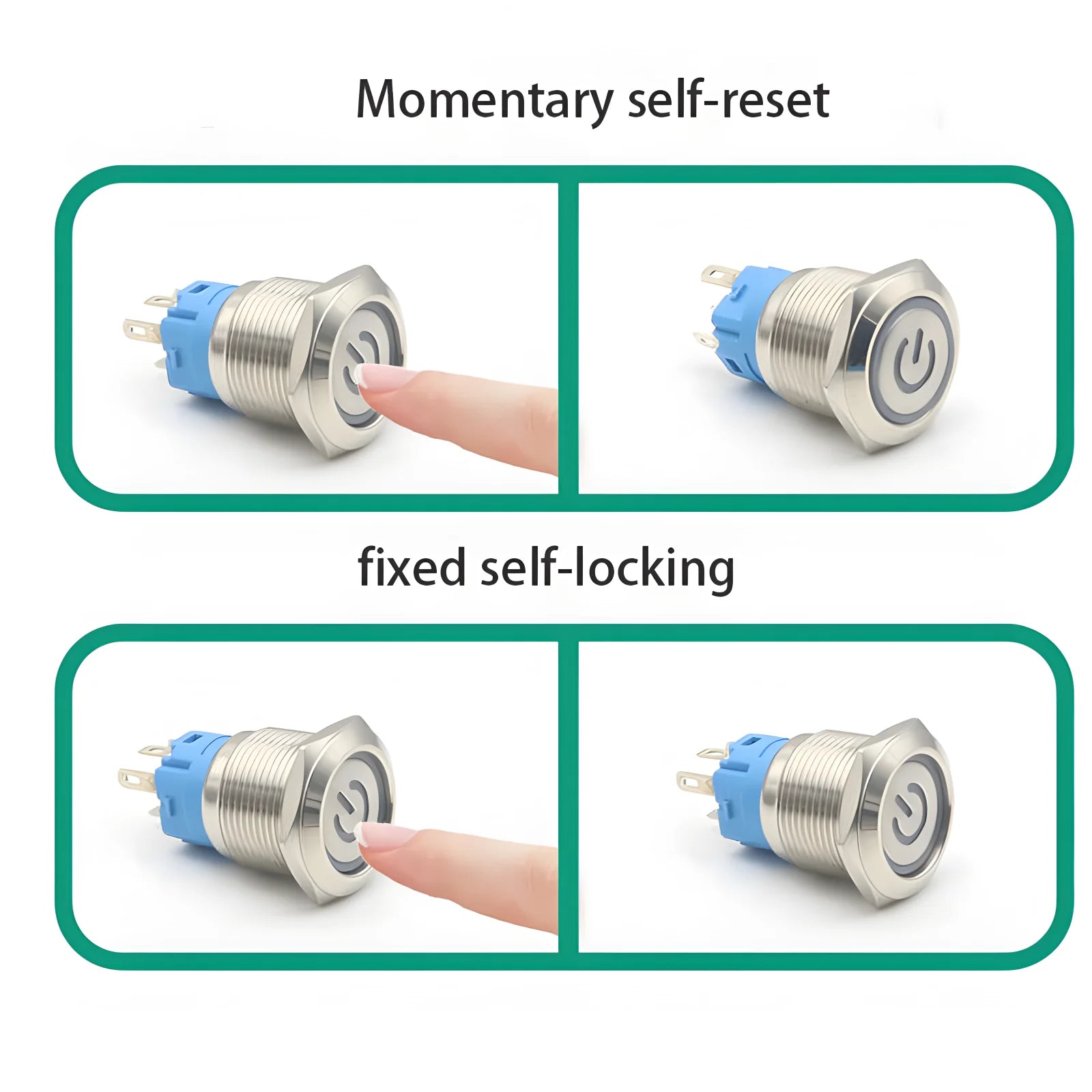 LED Illuminated Metal Push Button Switch 16mm 19mm 22mm 5A Momentary Latching 3-220V 5 Colors