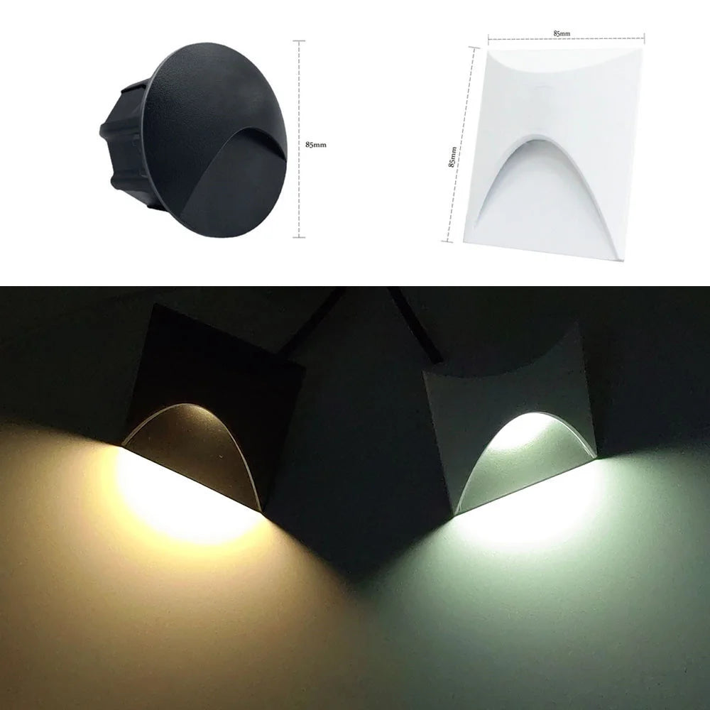 3W IP65 LED Recessed Stair Step Light AC 100-240V Sand White Black Gray 50,000hr Wall Lamp