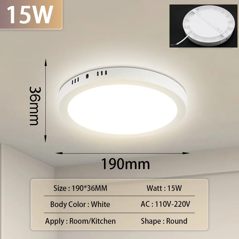 Ultra-Thin LED Surface Ceiling Light 10W 15W 20W 30W Square Round CRI 90+ AC 90-265V