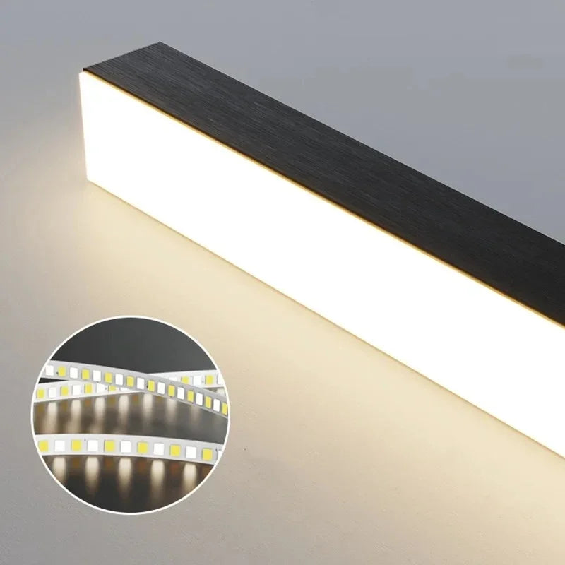 Nordic Long LED Pendant Light Iron 80cm 100cm 120cm 150cm Black White Kitchen Island 90-260V