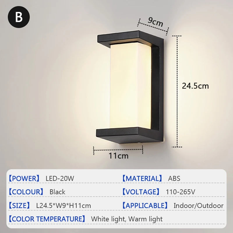 20W IP65 LED Outdoor Wall Lamp Radar Motion Sensor 3-6m AC 85-265V Black ABS Porch Garden